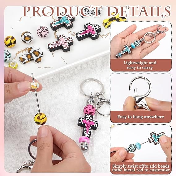 116PCS Beadable Keychain Kit with Jesus Cross Silicone Beads, Christian DIY Keychain Making Kit with Beadable Keychain Bars, Tassels & Clasps, Faith Craft Supplies for Church Groups, Women & Teens