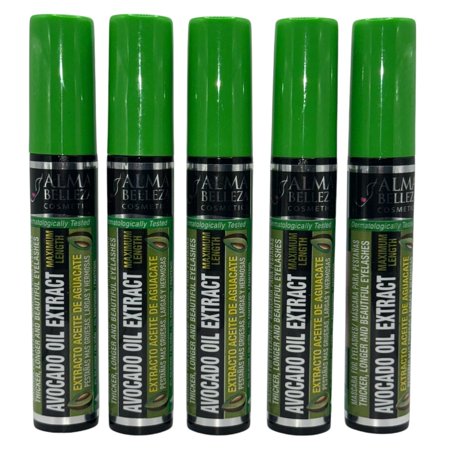 Rímel Aceite de Aguacate 13g (Avocado Oil Extract Mascara) - Maximum Length & Thickness (5 Pack) - Waterproof Intense Black