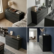 Modern 6 Drawer Dresser with LED Light, Storage Chest with Power Outlet , Organizer Caninet for Cloakroom or Dressing Room, 47.24L x 15.75W x 29.57H, Black