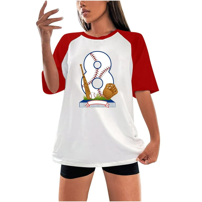 Lastesso Women Cute Baseball Print Shirts Short Sleeve Colorblock T Shirts Funny Cartoon Graphic Tees Fashion 2023, Women's, Size: XL, Red