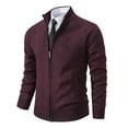thumbnail image 2 of DHFJKG Jacquard Sweaters Zip Up Cardigan Mens Jacket Slim Fit Long Sleeve Stand Collar Knitted Business Casual Dress Sweater Coat With Pockets Winter Soft Outerwear, 2 of 4