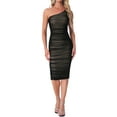 thumbnail image 2 of VESTIDO DE UN HOMBRO INSPIRADOR PARA MUJERES SIN MANGAS DE MALLA FRUNCIDA PARA FIESTAS DE COCTEL EN CLUB BODYCON MIDI NEGRO XS, 2 of 6