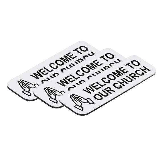 Welcome To Our Church 1 x 3" Name Tag/Badge, White, Praying Hands Design(3 Pack)