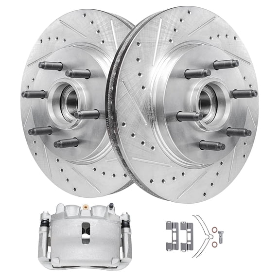 Detroit Axle - RWD Front Brake Kit for 2005-2008 Ford F-150 2006-2008 Mark LT, 2007, Drilled Rotors Right Brake Caliper w/ Bracket Replacement: 6 Lug Models with 12.99 inch" Rotor Diameter - 3pc Set