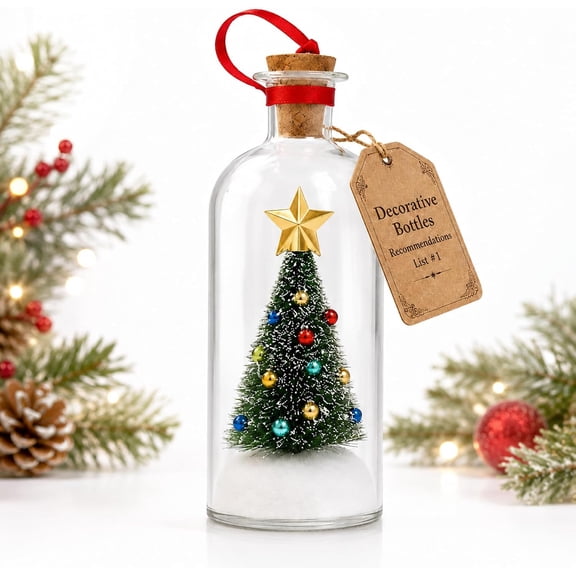 1Pcs Recordable Christmas Tree in a Bottle Ornament,30-Second Voice Recording Keepsake with Snowy Mini Trees,Glass Holiday Decoration for Mantel