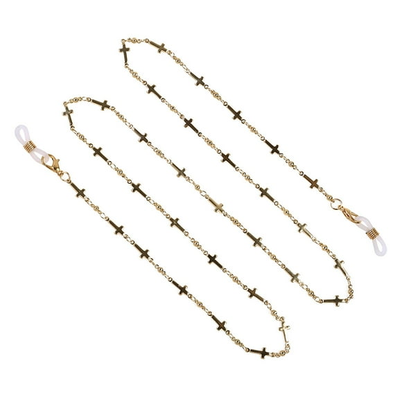 Fawoonu Elegant Cross Pendant Eyeglass Chain with Silicone Tips, Durable Alloy Necklace for Glasses, 6 Styles, 700mm Length, Gold Finish, Multi-Functional Accessory for Prescription and Sunglasses.