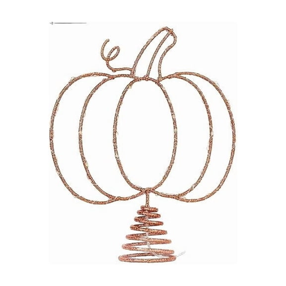 Tepsmf Lighted Glitter Pumpkin Tree Topper, Warm White Pumpkin Tree Top Ornament, Fall Thanksgiving Metal Decor for Small Tree Home
