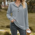 thumbnail image 2 of Diufon Long Sleeve Tops for Women Fall Casual Solid Color Tunics Lapel V Neck Button Blouses, 2 of 4