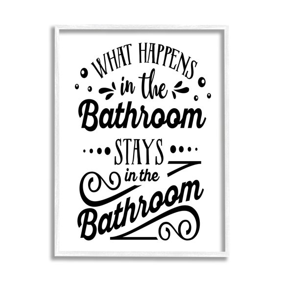 Stupell Industries What Happens In Bathroom Silly Decorated Typography Graphic Art White Framed Art Print Wall Art, Design by Lettered and Lined