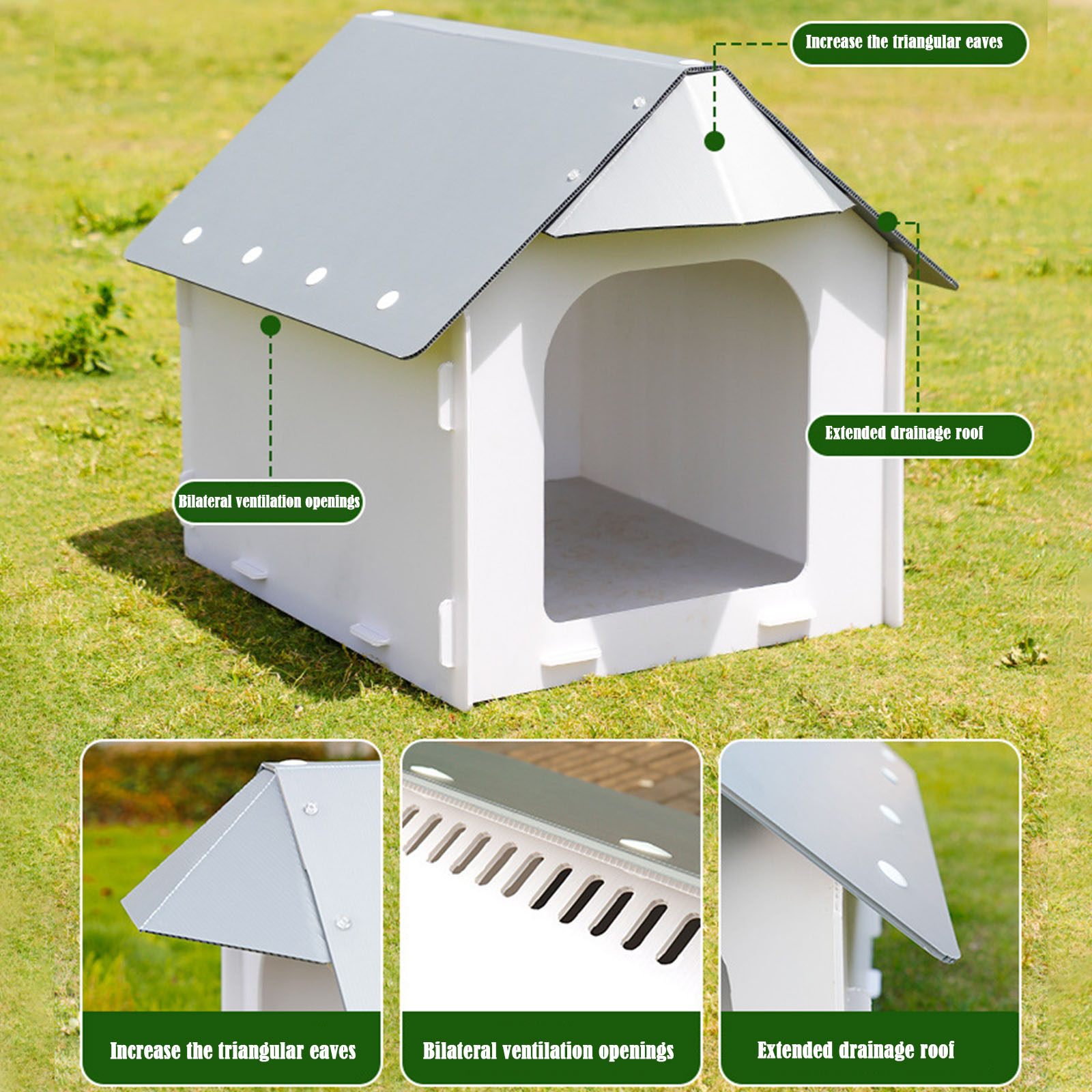 Waterproof Plastic Pet Dog House, Cat House with Elevated Base, Doghouse Puppy Shelter Kennel Indoor Outdoor Ventilate, Easy Clean  Cat Shelter Pet House, Plastic Cat House for Small Cats Dogs
