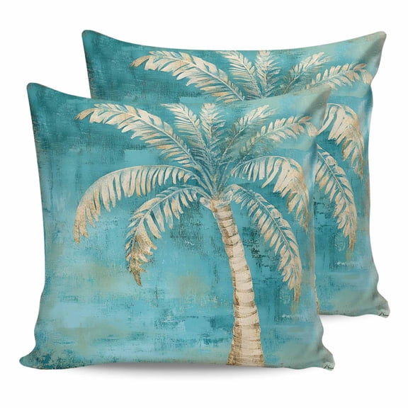 18x18 Pillow Covers Set of 2, Green Tree Coastal Beach Throw Pillow Covers Decorative Couch Cushion Case, Vintage Tropical Plant Microfiber Square Pillowcases for Bedroom Car Living Room