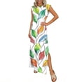 thumbnail image 3 of Momihoom Women's Vibrant Leaf Print Cap Sleeve Maxi Dress, Casual Loose-Fit Long Dress for Everyday Wear, 3 of 6