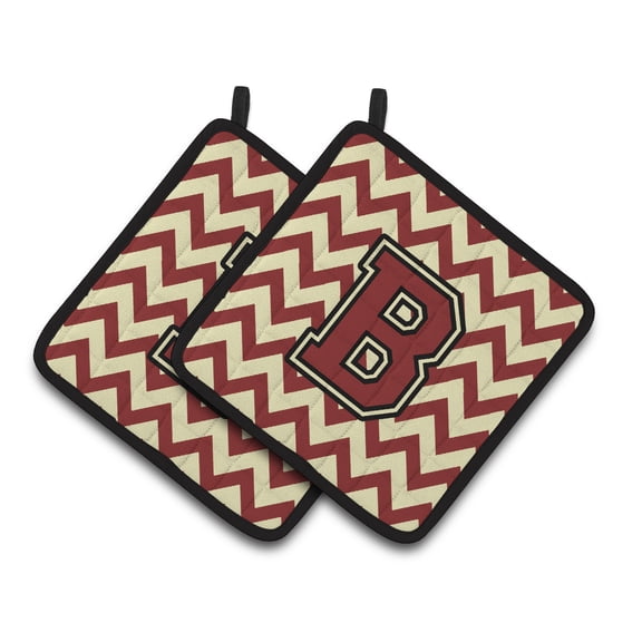 Carolines Treasures CJ1061-BPTHD Letter B Chevron Maroon and Gold Pair of Pot Holders, 7.5HX7.5W, multicolor