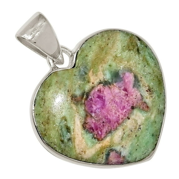 Heart - Natural Ruby In Fuchsite - India 925 Silver Pendant Jewelry ALLP-28699