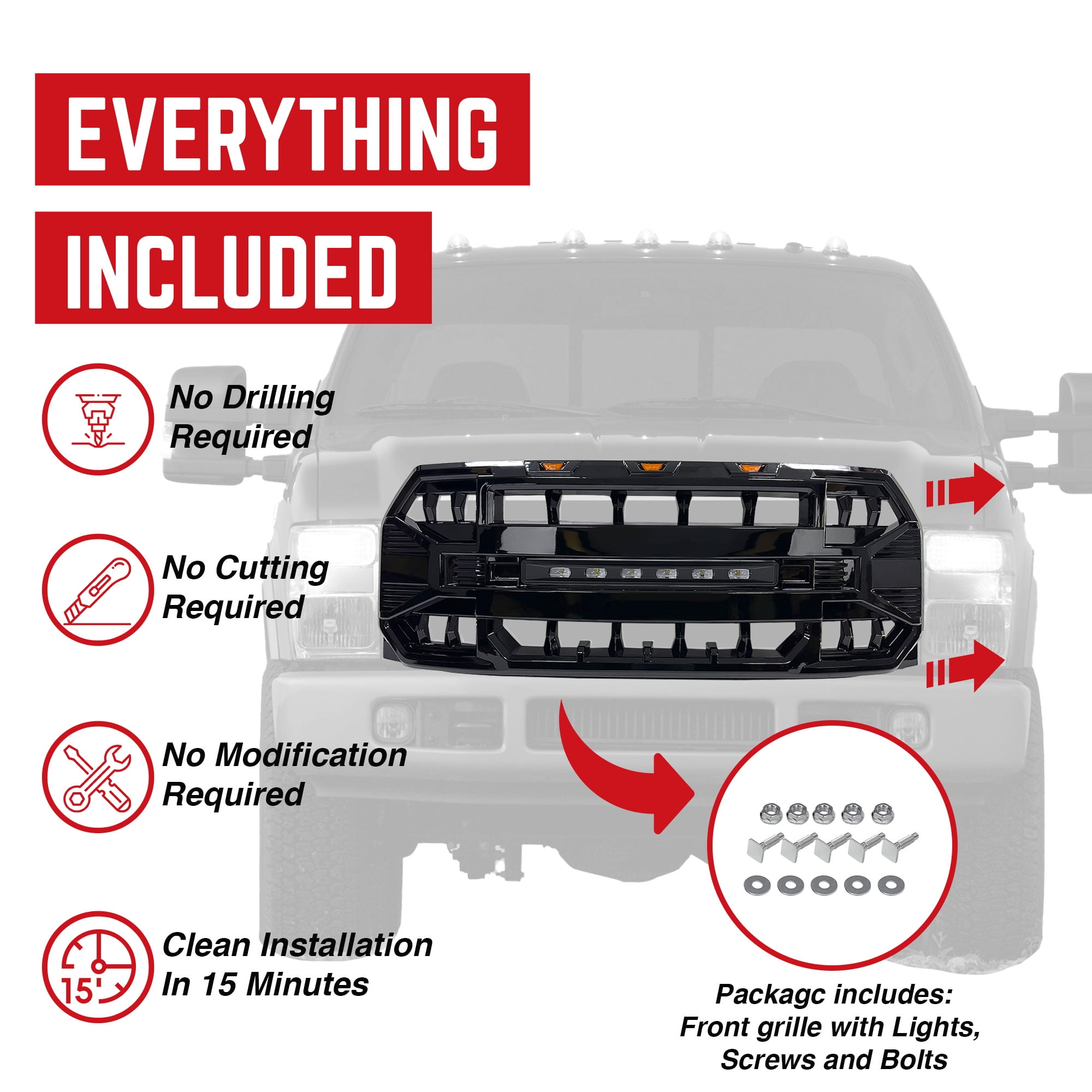 AMERICAN MODIFIED Armor Front Grille for 2015-2017 Ford F150, Glossy Black