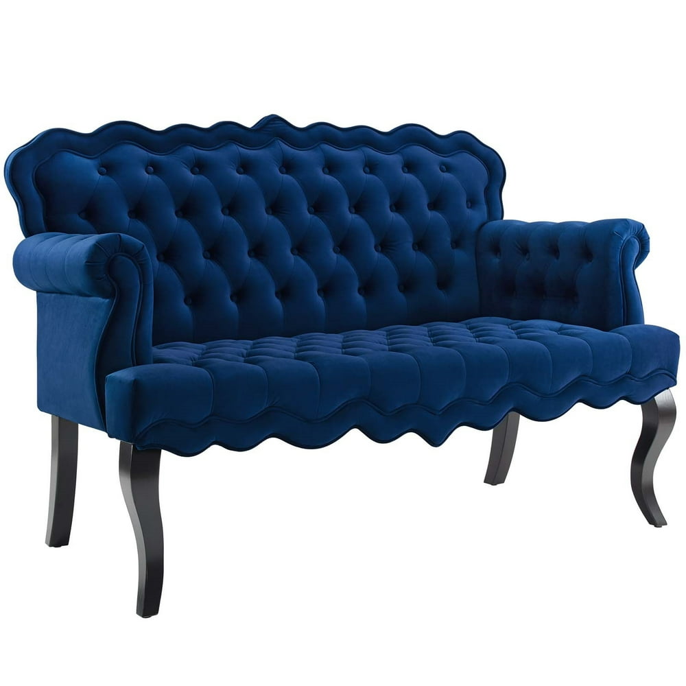 Chesterfield Button Tufted Loveseat Performance Velvet Settee, Navy