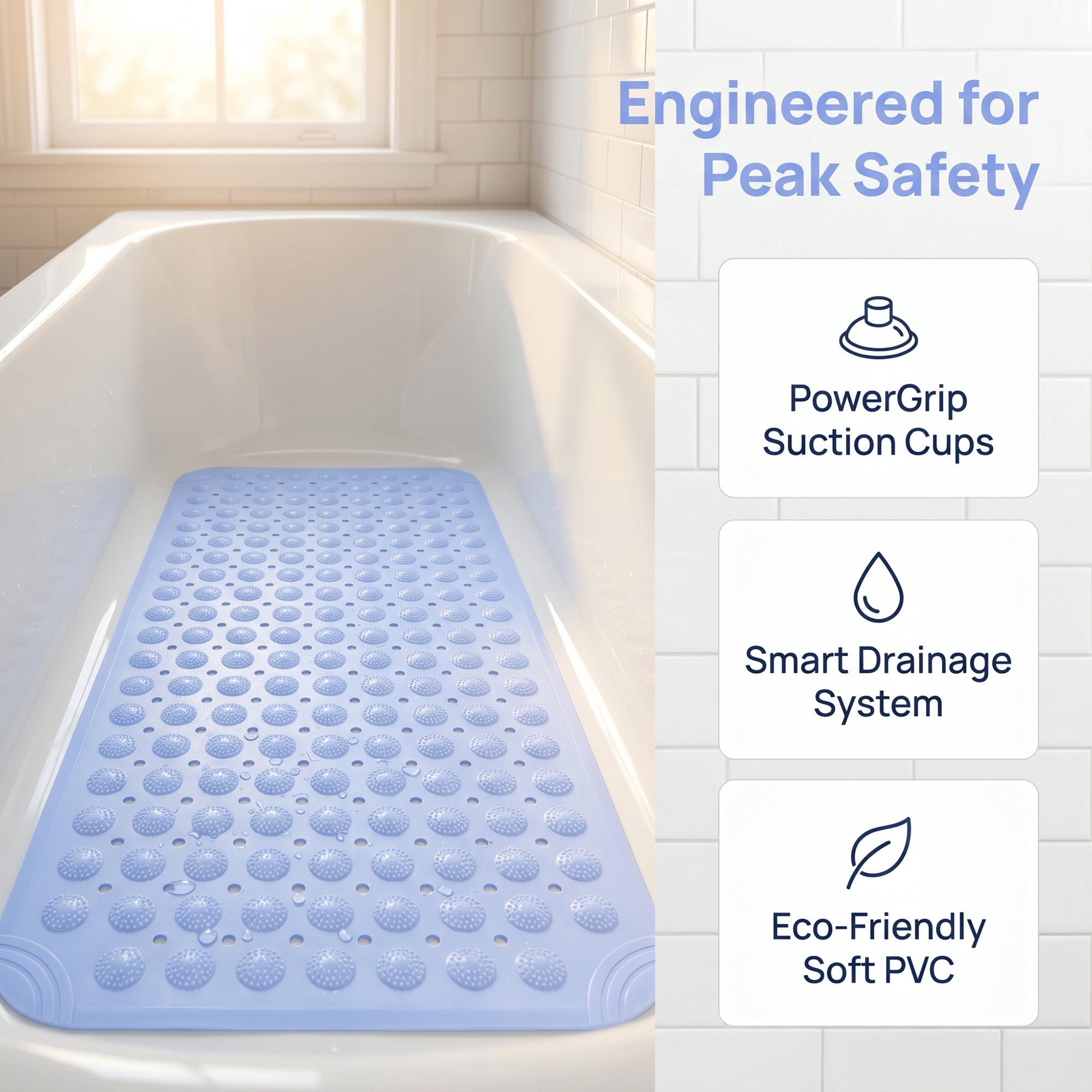 Unique Bargains Non Slip Quick Dry Machine Washable Bath Tub Mat Light Blue 32" x 16"