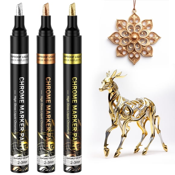 Marcador SigWong con tinta líquida efecto espejo cromado en 3 colores, punta de 2-3 mm