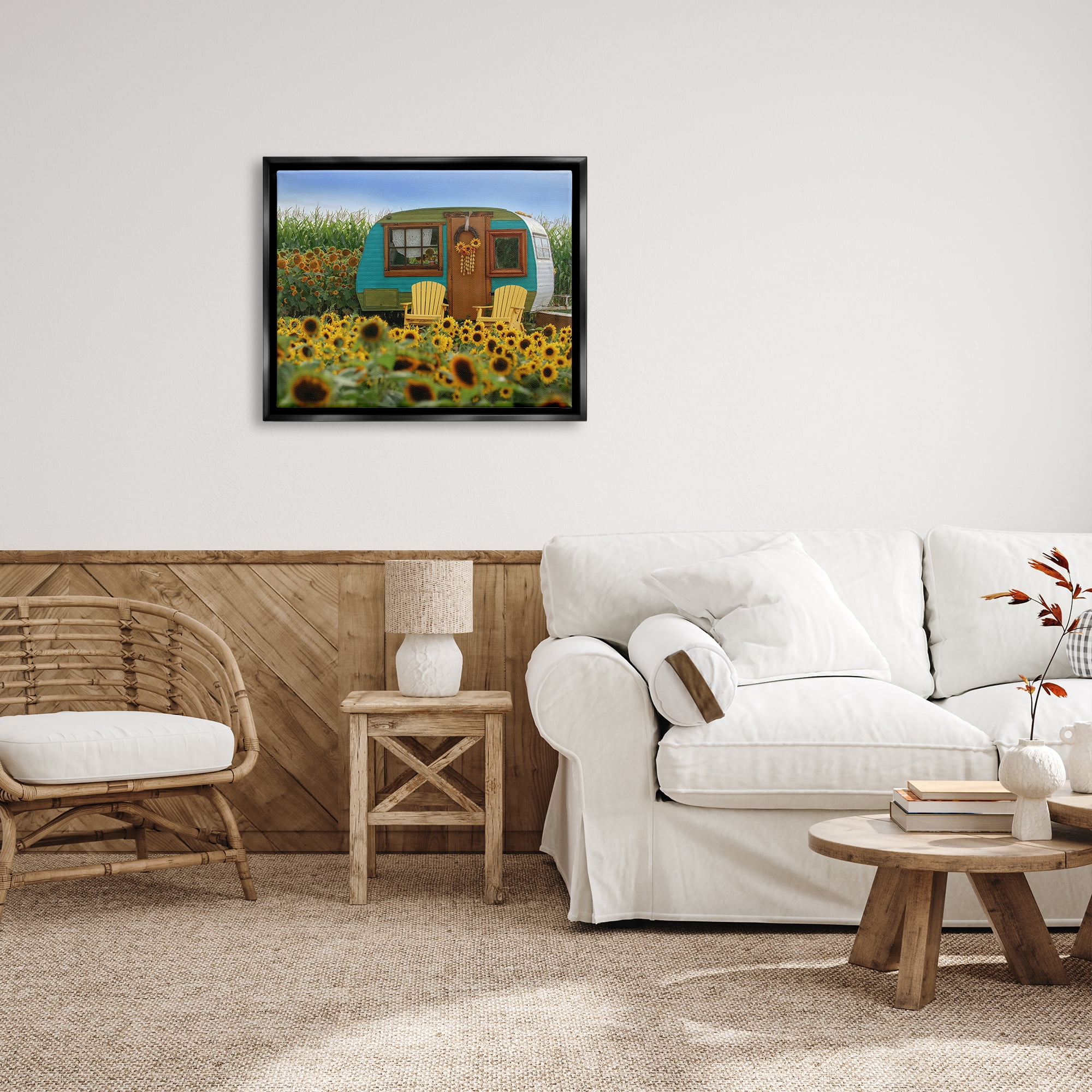 Stupell Lovely Sunflower Field Camper Botanical & Floral Photography Black Floater Framed Art Print Wall Art