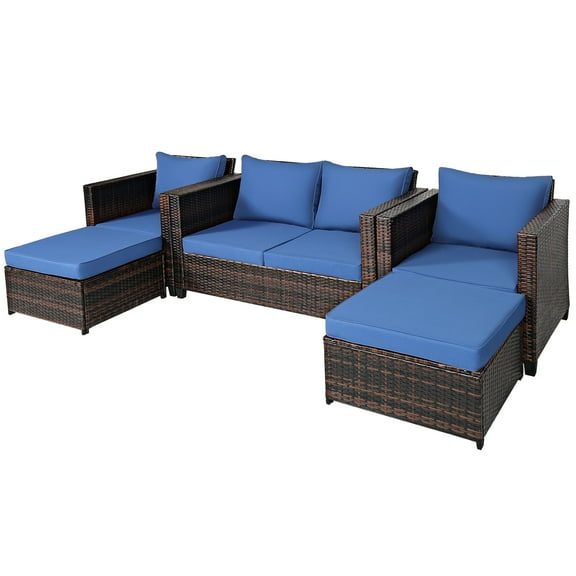 Patiojoy Outdoor Wicker Coversation Set with Removable Cushions Navy, 5 Piece