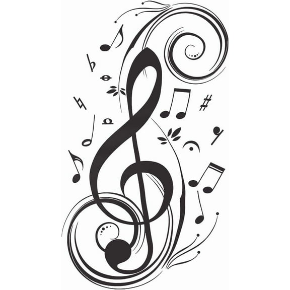 Music Note Wall Stickers Black Vinyl Wall Decal Large 23 x 13.8 inch Musical PVC Self Adhesive Studio Aesthetic Mural Living Room Art Peel Decals for Home Classroom School Window Decoration Black 1pc