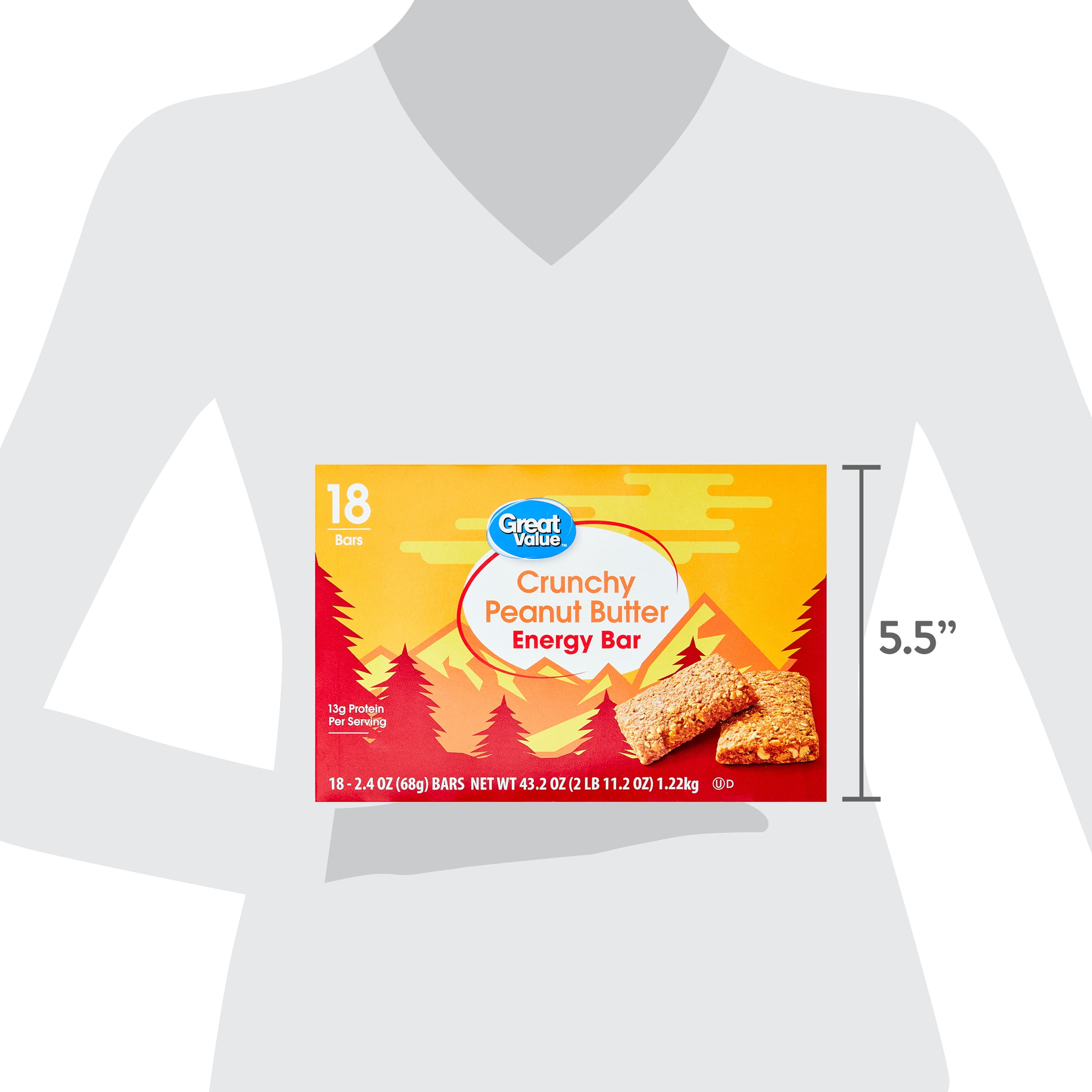 Great Value Energy Bar, Crunchy Peanut Butter, 2.4 oz, 18 Count
