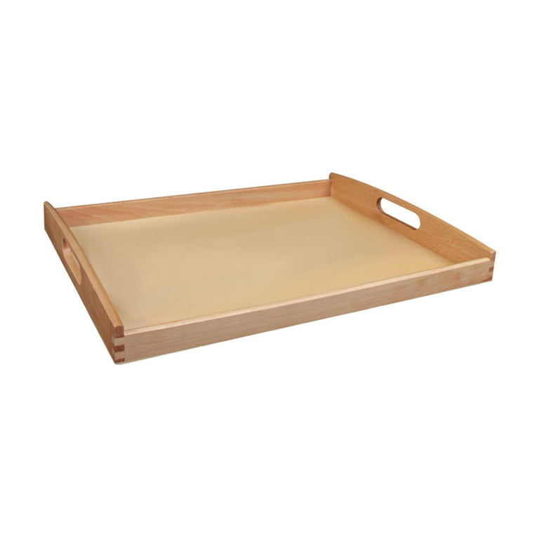 Wooden Montessori Tray Rectangular Shape with Handle Education Toys Unfinished for Kitchen Large, Brown