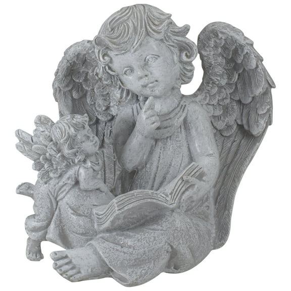 Northlight 8.5" Heavenly Gardens Distressed Ivory Sitting Angel with Book & Friend Outdoor Patio Garden Statue