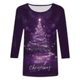 thumbnail image 4 of TTUHYWXI Christmas Shirts for Women Cute 3/4 Length Sleeve Tops Dressy Casual Crewneck Sweatshirts Ugly Xmas Sweater Blouses (Purple, S), 4 of 4