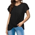 thumbnail image 4 of Camiseta informal para mujer, camiseta lisa con cuello redondo y pétalos, manga corta, jersey con parte delantera torcida, blusa, Tops Fridja bn7287, 4 of 8