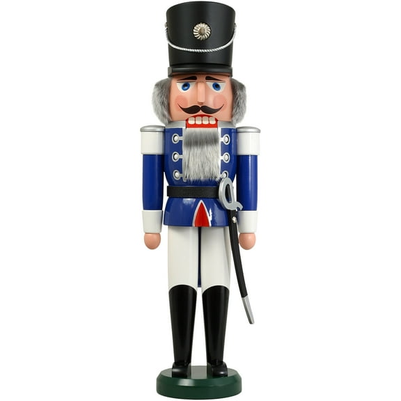 German nutcracker hussar blue, height 60 cm / 24 inch, original Erzgebirge by Seiffener Volkskunst