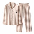 thumbnail image 4 of GSPCLAM Mens Pajama Sets Fall Winter Loungewear Pajamas Sets Big & Tall Long Sleeve Stripes Sleepwear Shirt and Pants Sets Beige 3XL, 4 of 5