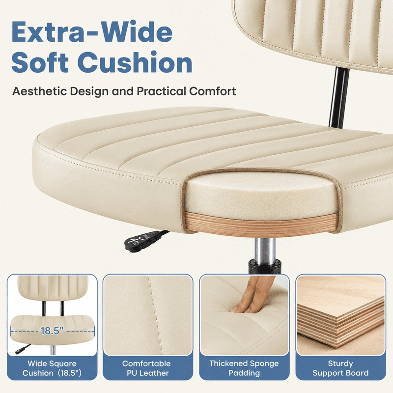 Simple Deluxe Armless Drafting Chair with Footrest, PU Leather, Beige