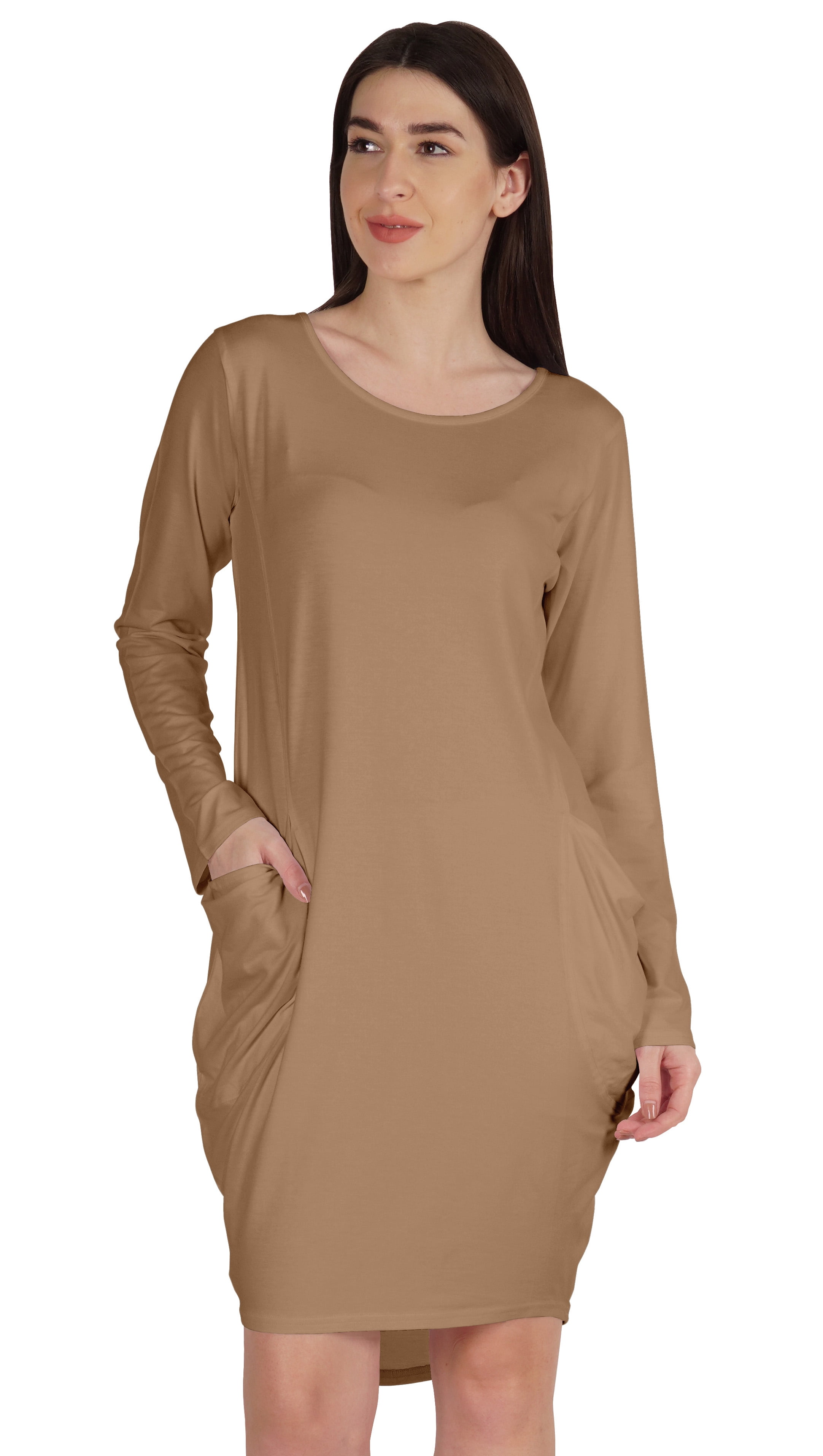 Inkmeso Long Sleeve Midi Tshirt Dress With Pockets Plus Size High Low