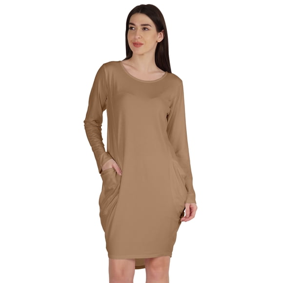 Inkmeso Long Sleeve Midi Tshirt Dress With Pockets Plus Size High Low Baggy Jersey Dress