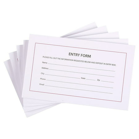500 Entry Forms - 5 Pads with 100 Sheets Per Pad - Entry Cards for Contests, Raffles, Ballots, Drawings, 6.2 x 3.7 Inches