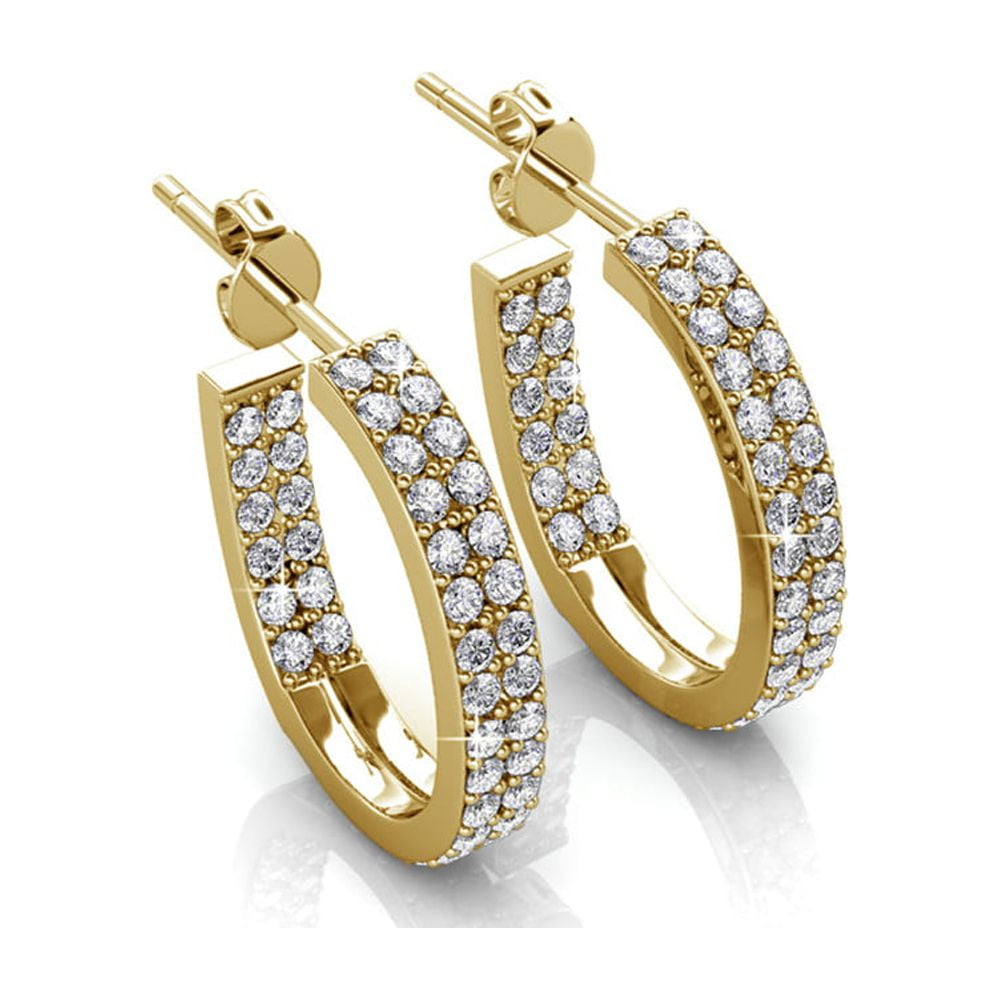 Cate & Chloe Grace 18k Yellow Gold Plated 19mm Hoop Earrings with Swarovski Crystals Gift for Women