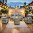 thumbnail image 2 of PARKWELL 5 Pieces Outdoor Patio High Back Furniture Set with Fire Pit Table, Luxury 6" Thick Conversation Set with Swivel Glider Chairs,Wicker Seating Set for Deck, Backyard,Gray/Gray, 2 of 13