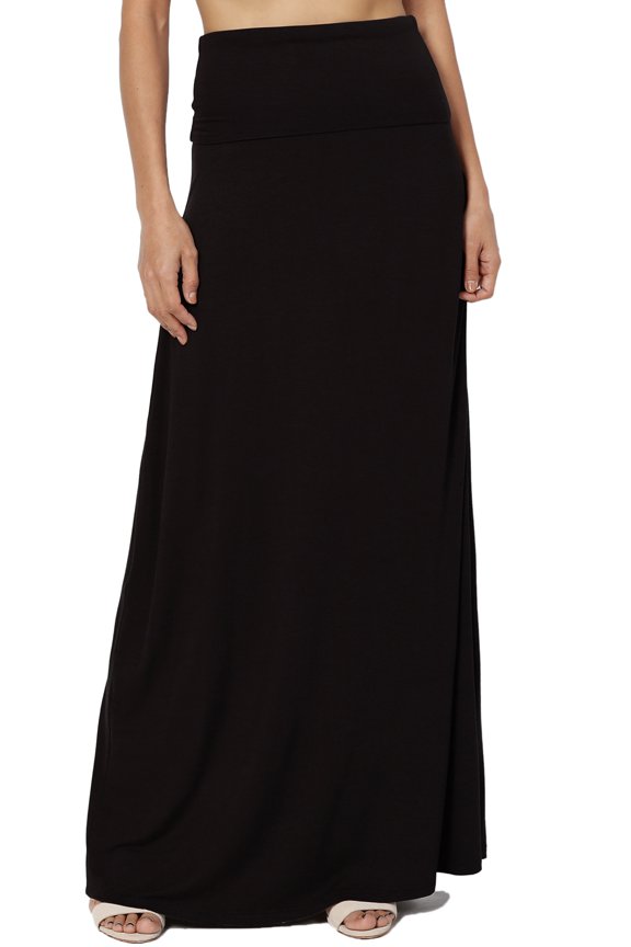 Women's S~3X Casual Draped Jersey Foldable Waist Relaxed Long Maxi Skirt