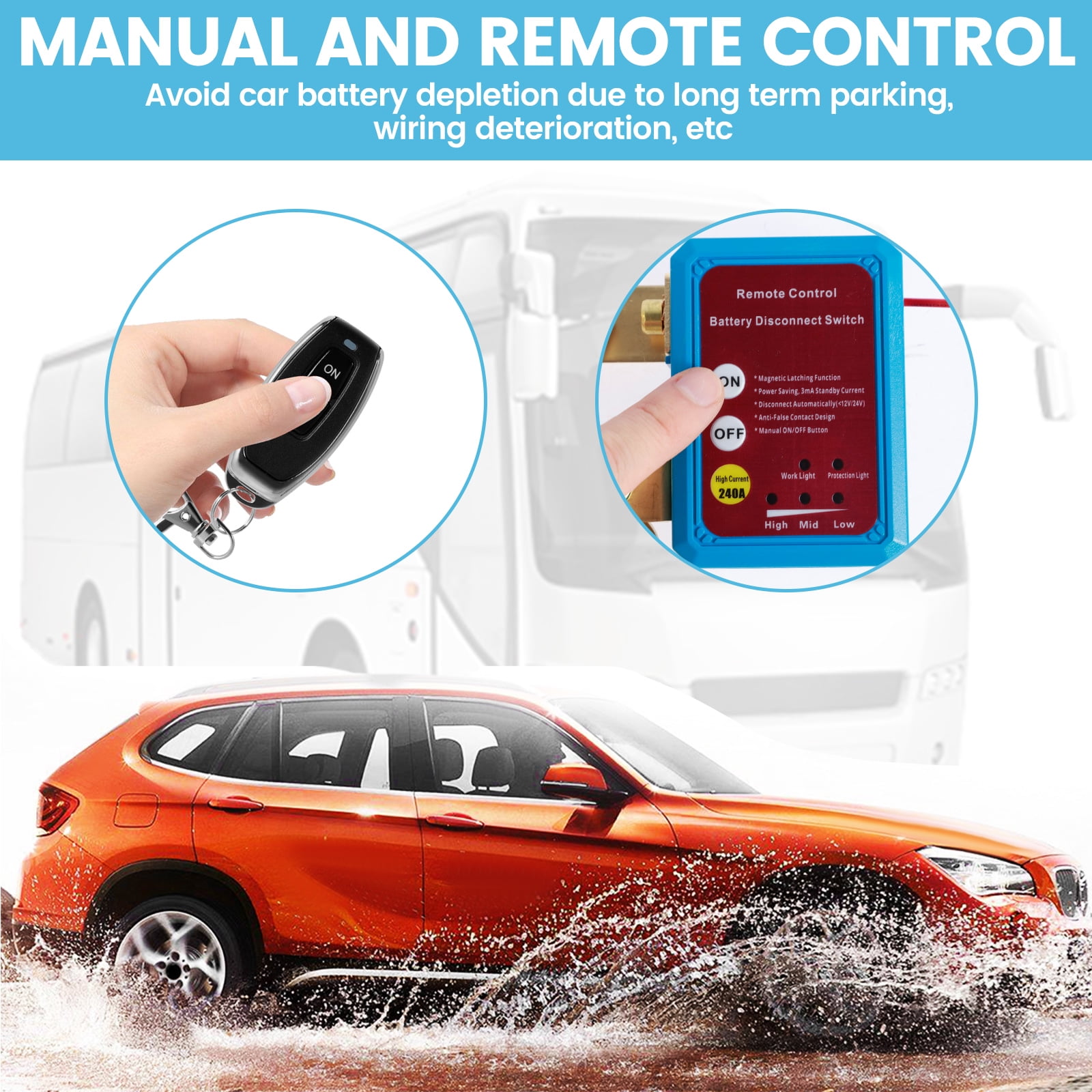 OKYMOTOR Remote Battery Disconnect Switch 12V 240A,Upgrade Smart Voltage Kill Switch Anti Theft Car Battery Cut Off Switch Remote Battery Kill Switch for Car RV Boat Truck