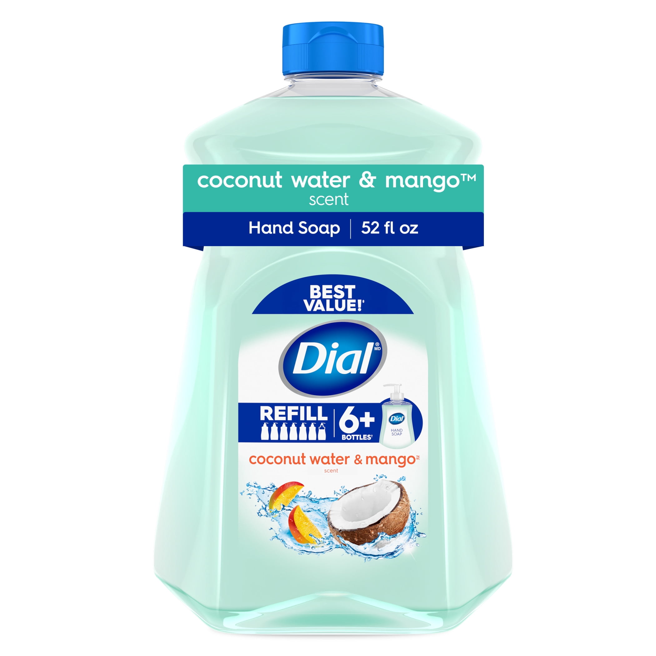 (3 pack) Dial Clean + Gentle Liquid Hand Soap Refill, Coconut Water & Mango Gentle Hand Soap, 52 oz