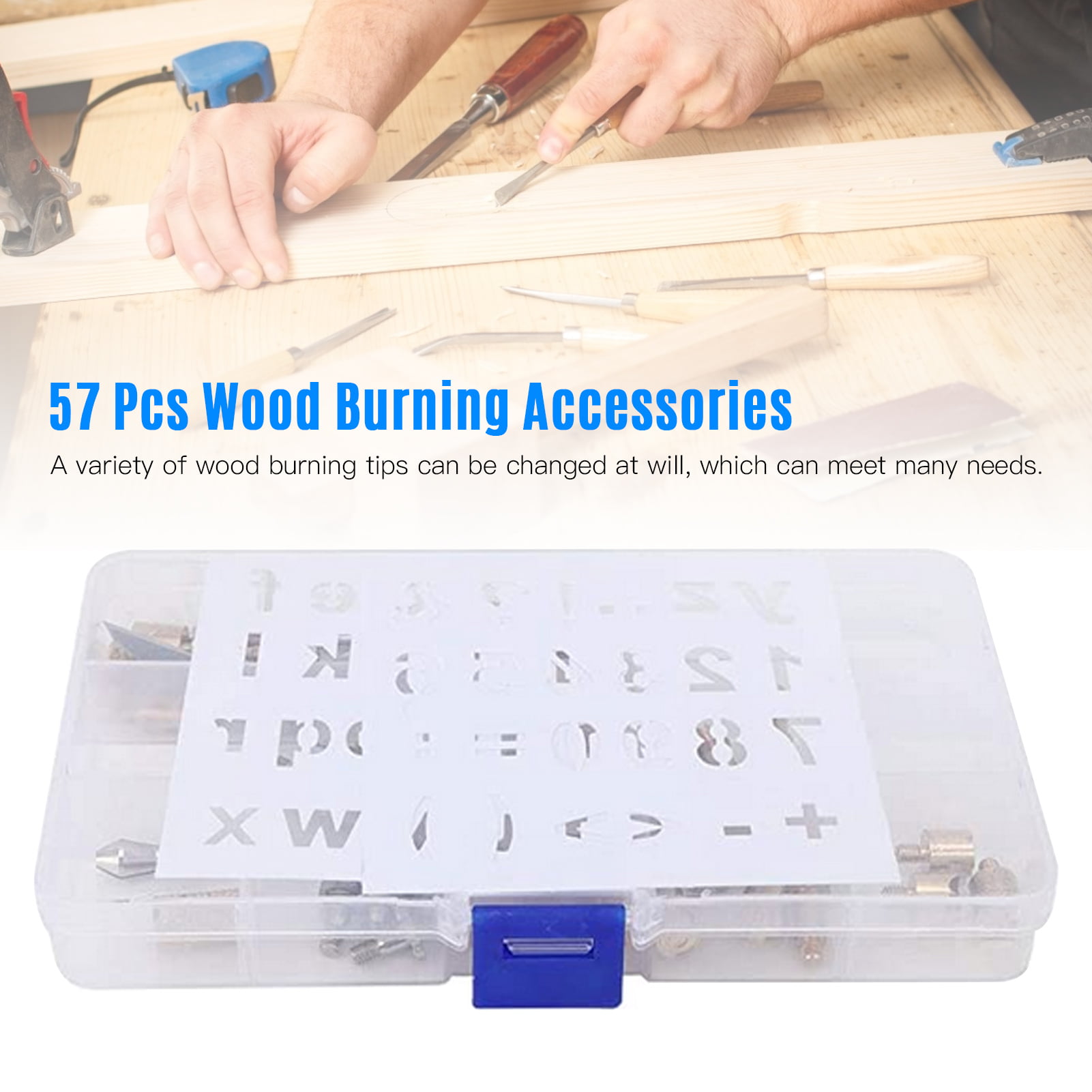 for Wood Burning/Carving/Embossing Wood Burning Accessories Set 12 Stencils 53 Pcs Pyrography Pen Tips 10 Transfer Paper Soldering Iron Head Converter Wood Embossing Stylus 