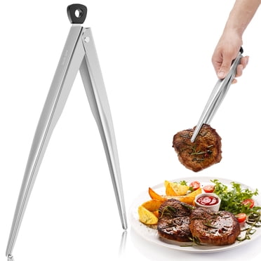 Xiyztok Stainless Steel Kitchen Tongs, 12 inch Locking Grill Tongs with Precision Serrated Tip for Steak Salad Pizza Party