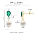 thumbnail image 6 of Rosec Jewels Freshwater Pearl Drop Earrings with Lab Grown Emerald and Moissanite - AAA Grade, 14K Yellow Gold, 6 of 7