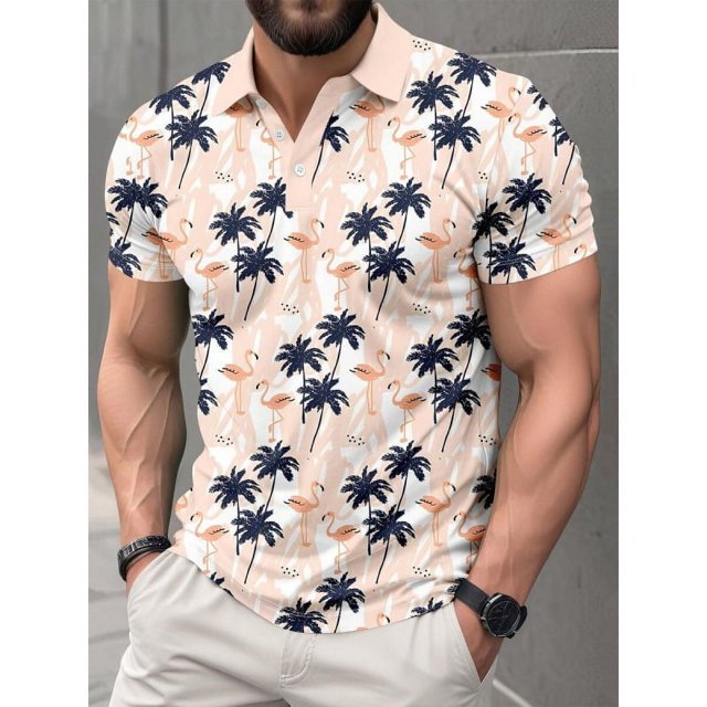 3D Printed Short Sleeve, Buttons Men's POLO Shirt Color Figure Men's Spring And Summer Street Laps T-Shirt
