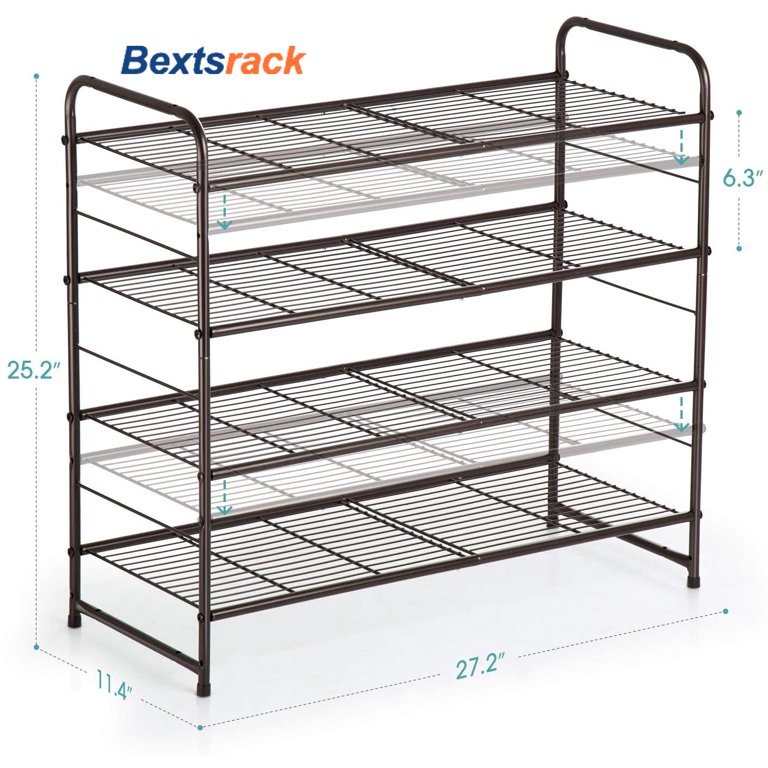 Simple Trending 3-Tier Stackable Shoe Rack, Expandable & Adjustable Shoe  Shelf Storage Organizer, Wire Grid, Black