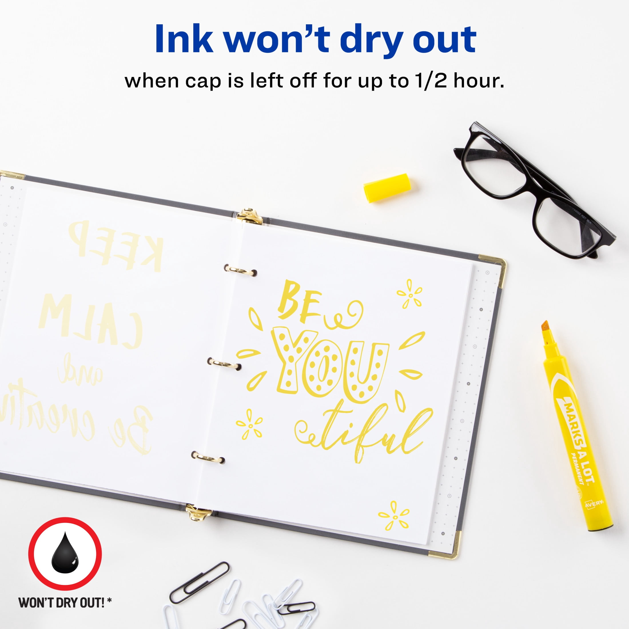 Avery Marks A Lot Permanent Markers, Large Desk-Style, 12 Yellow (08882)