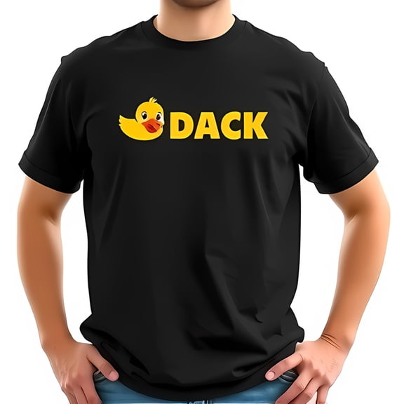 Men's Cotton Short Sleeve T-Shirt with Playful Rubber Ducky Design Replacing 'U' in 'DACK' - Fun & Casual Graphic Tee