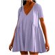 thumbnail image 1 of Puntoco Vestido De Manga Corta Con Cuello En V, Casual, Suelto, Color Sólido, Plisado, Morado Xl, 1 of 5