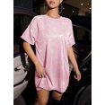 thumbnail image 5 of Pink Drop Shoulder Glitter Mini Tee Dress For Night Out Party, 5 of 7